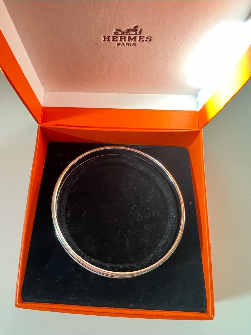 Hermes Pink Enamel and Silver Bangle Bracelet - Picture 2 of 8